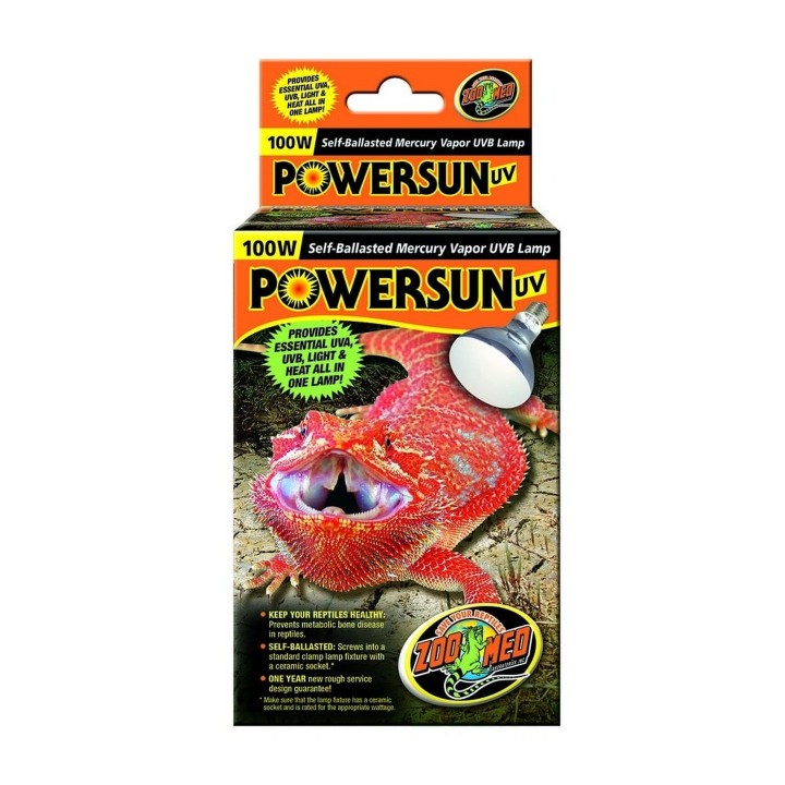Ampoule UVB chauffante Zoo Med PowerSun UV 100W autoballastée pour terrarium