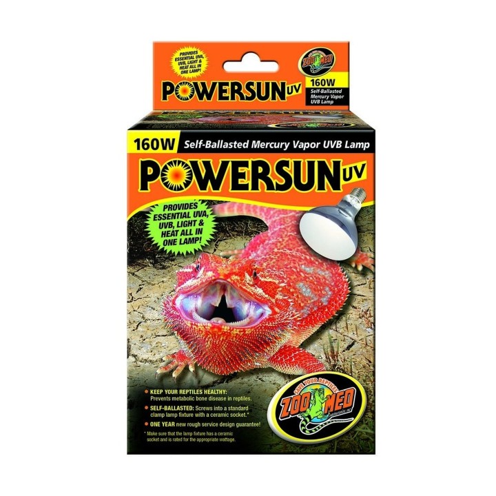 Ampoule UVB chauffante Zoo Med PowerSun UV 160W autoballastée pour grand terrarium