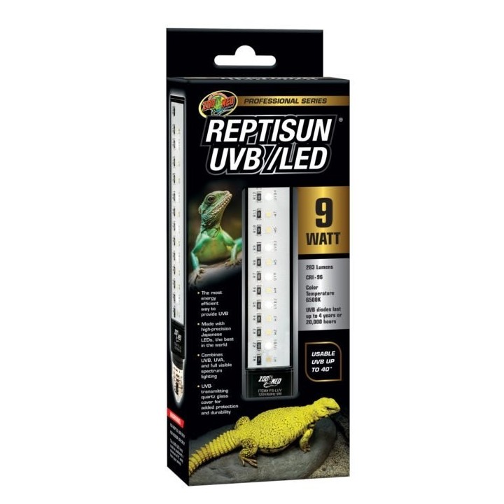 ReptiSun UVB/LED 9W Gen 1 Zoo Med - vue de l'ampoule et boitier