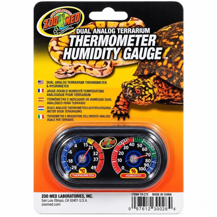 Thermomètre hygromètre analogique Zoo Med TH-27E pour terrarium