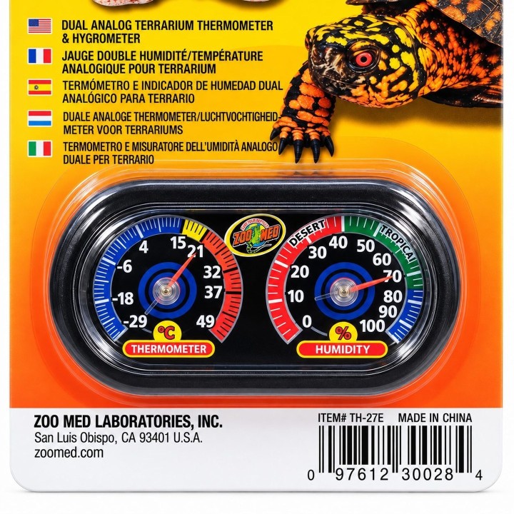Détail du double cadran température et humidité Zoo Med TH-27E