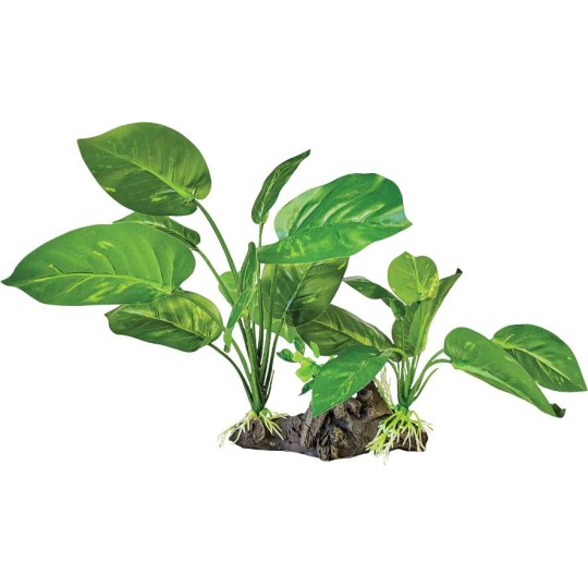 Plante artificielle à feuille verte sur support pour terrarium