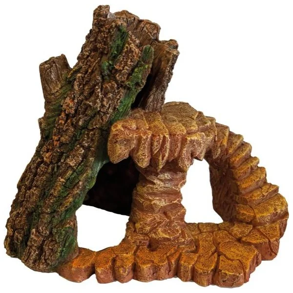 Cachette pour reptile imitation rocher et bois
