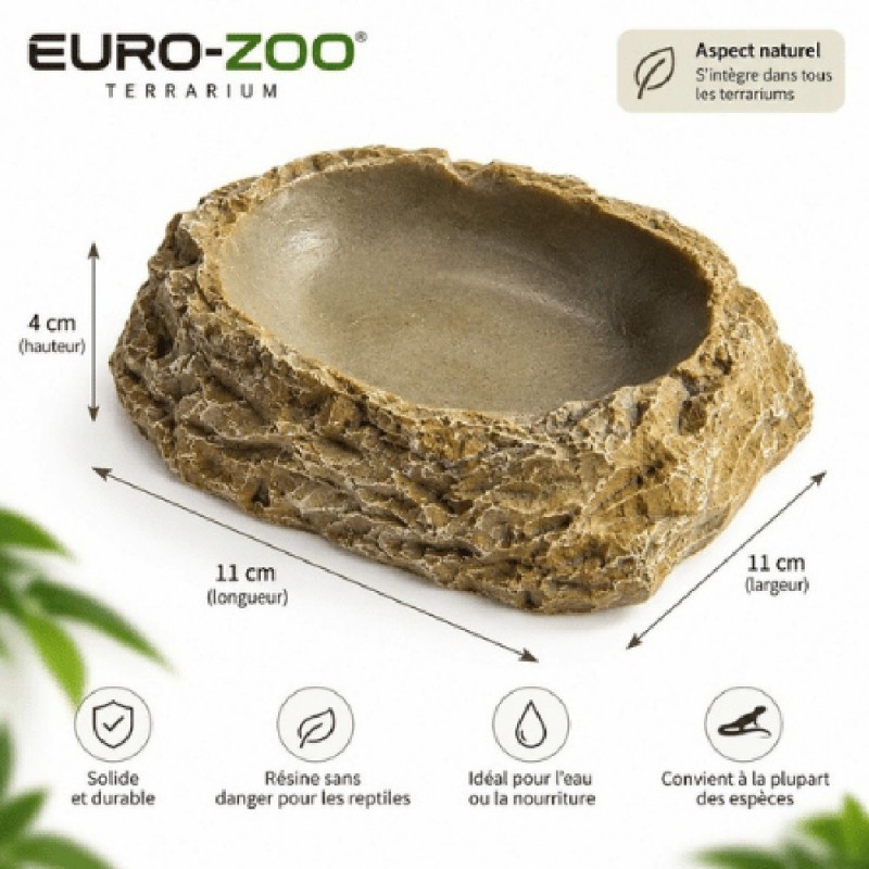 Gamelle effet roche Euro-Zoo 11 x 11 x 4 cm - dimensions