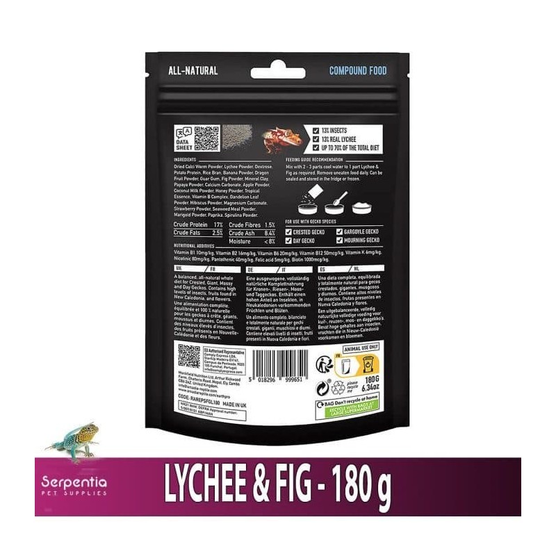 Arcadia EarthPro StickyFoot Gold Litchi & Figue 180 g - informations au dos du sachet